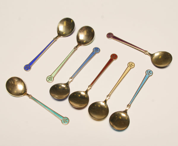 Appraisal: David Andersen Norwegian sterling enameled spoons Marked on the handle