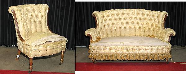 Appraisal: A Victorian partial gilt and inlaid settee and side chair