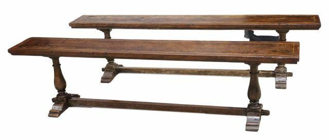 Appraisal: pair Italian long benches th c rectangular with string inlay