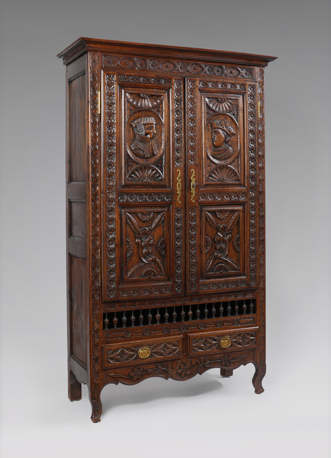 Appraisal: TH CENTURY BRITTANY CARVED FRENCH CUPBOARD Stepped crown over carved