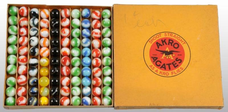 Appraisal: Original Box of Akro Agate Prize Name Marbles Description Includes