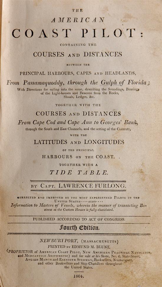 Appraisal: Rare book American Coast Pilot published Furlong Captain Lawrence THE