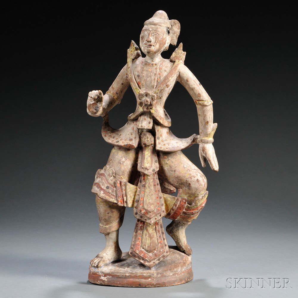 Appraisal: Polychrome Wood Figure of a Dancer possibly Myanmar decorated with