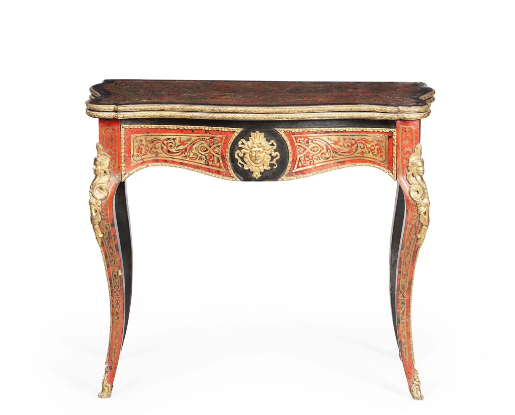 Appraisal: YNAPOLEON III BOULLE MARQUETRY AND EBONISED SERPENTINE FOLDOVER CARD TABLE