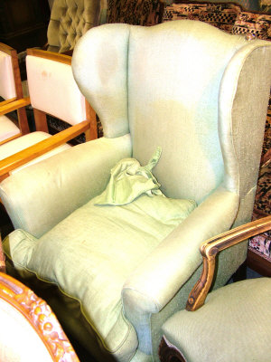 Appraisal: A beech wood framed fauteuil th century with green upholstered