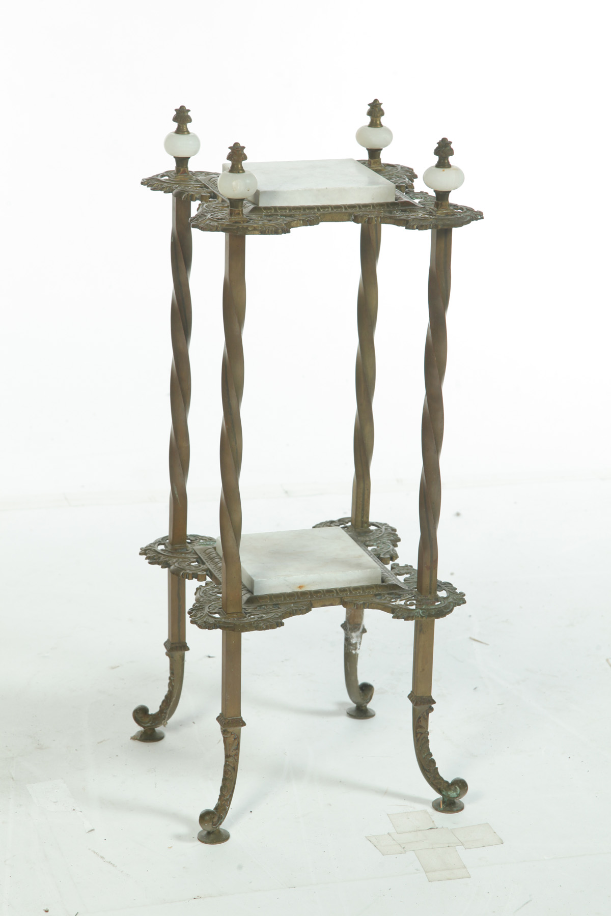 Appraisal: BRASS FERN STAND WITH MARBLE INSERTS American first half- th