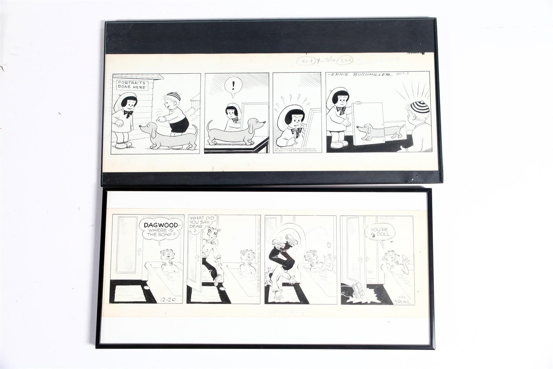 Appraisal: TWO COMIC STRIP ORIGINAL ARTWORKS American mid th century pen