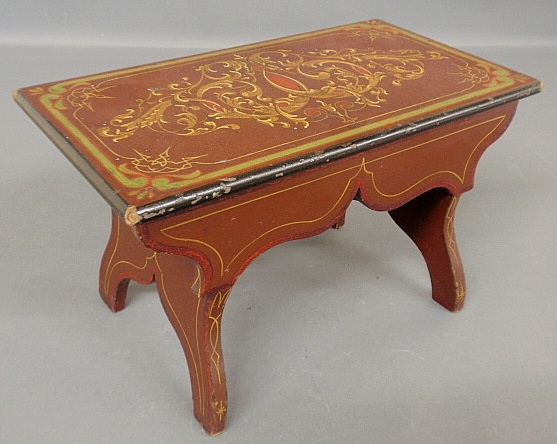 Appraisal: - Small red painted wood stool with gilt decoration h