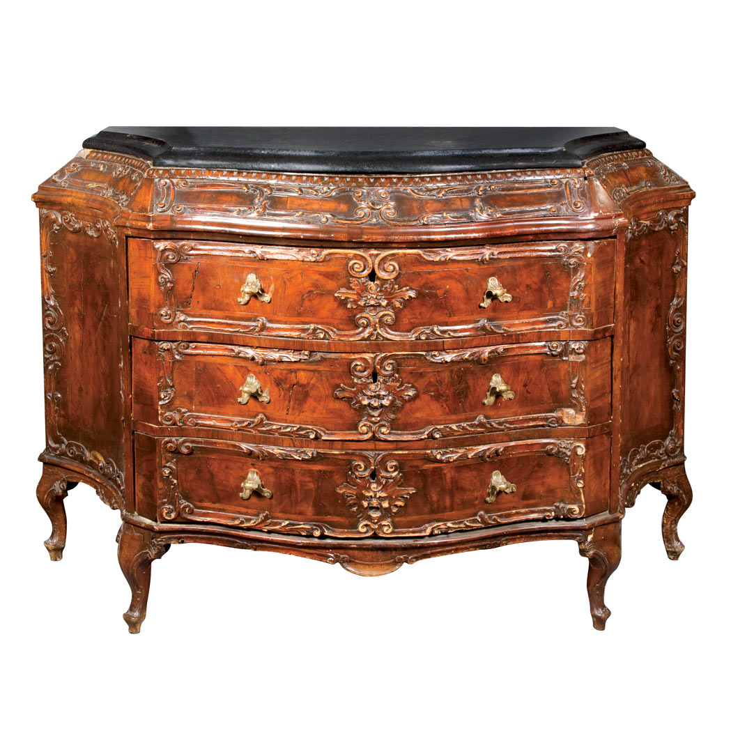 Appraisal: Italian Rococo Walnut Commode Mid th century The marble top