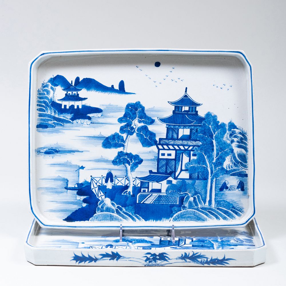 Appraisal: Pair of Chinese Blue and White Porcelain Rectangular Platters x