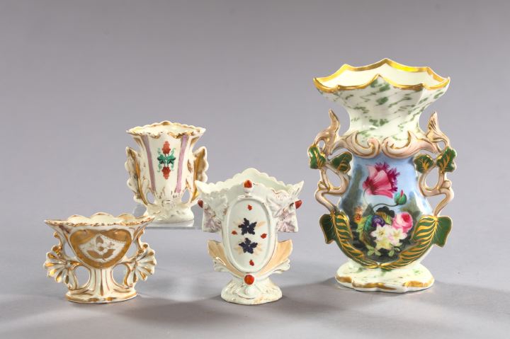 Appraisal: Group of Four Diminutive Old Paris Porcelain Garniture Vases late