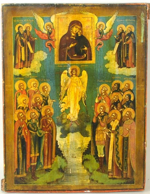 Appraisal: Russian Icon Of Multiple Saints Guardian Angel Russian icon of