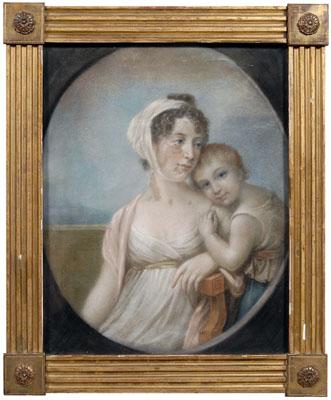 Appraisal: Early th century pastel portrait child and woman seated in