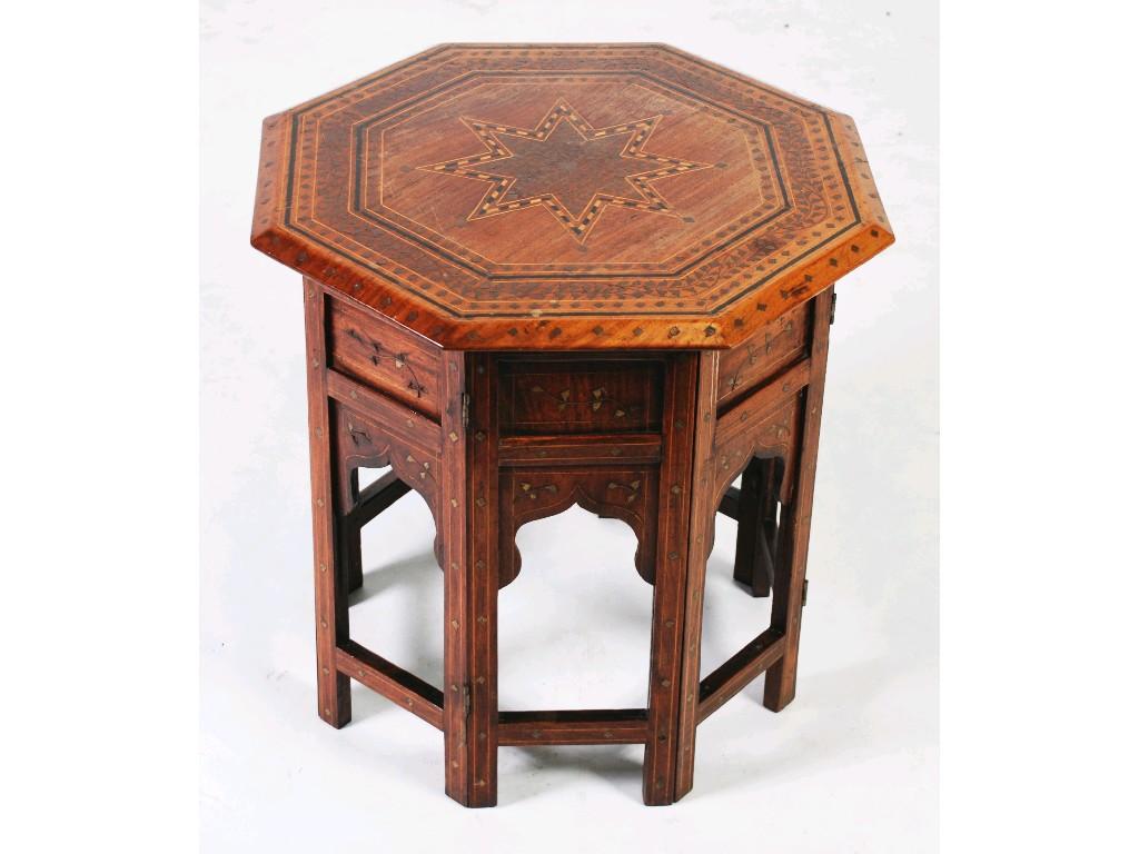 Appraisal: NORTH AFRICAN MIDDLE EASTERN BRASS INLAID OCTAGONAL TOP TABLE on