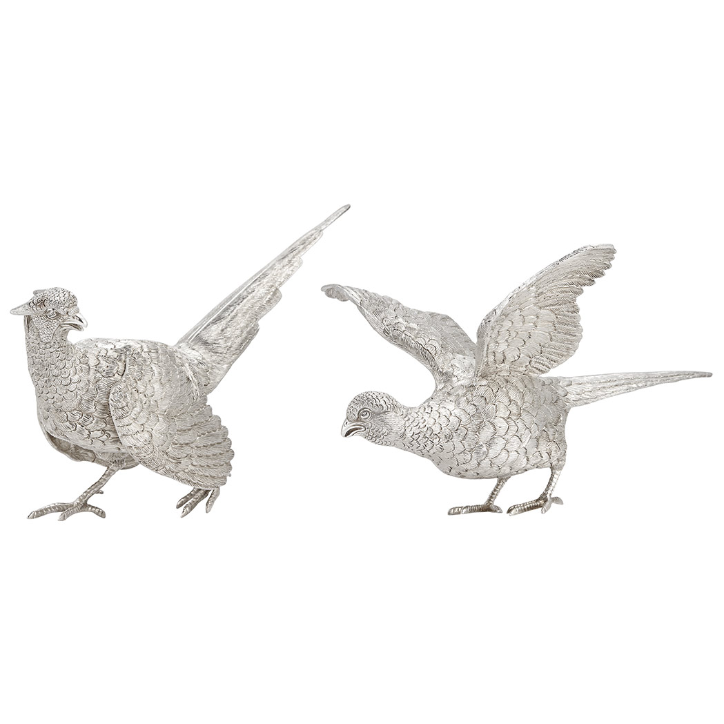 Appraisal: Pair of English Sterling Silver Figures of Pheasants C J