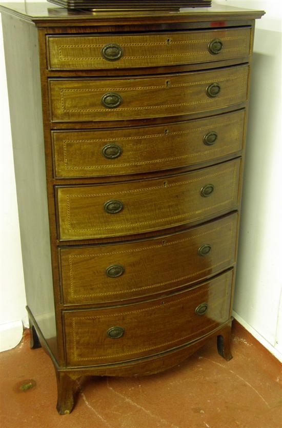 Appraisal: AN EDWARDIAN INLAID MAHOGANY BOWFRONTED CHEST with six graduated long