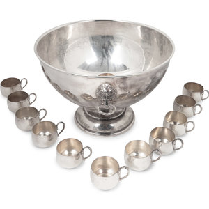 Appraisal: An American Silverplate Large Punchbowl and Twelve Cups W S