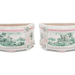 Appraisal: A Pair of French Faience Cache Pots th Century each