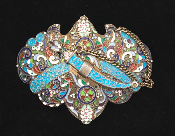 Appraisal: A Russian standard silver-gilt and enamel belt buckleMaker's mark UJ