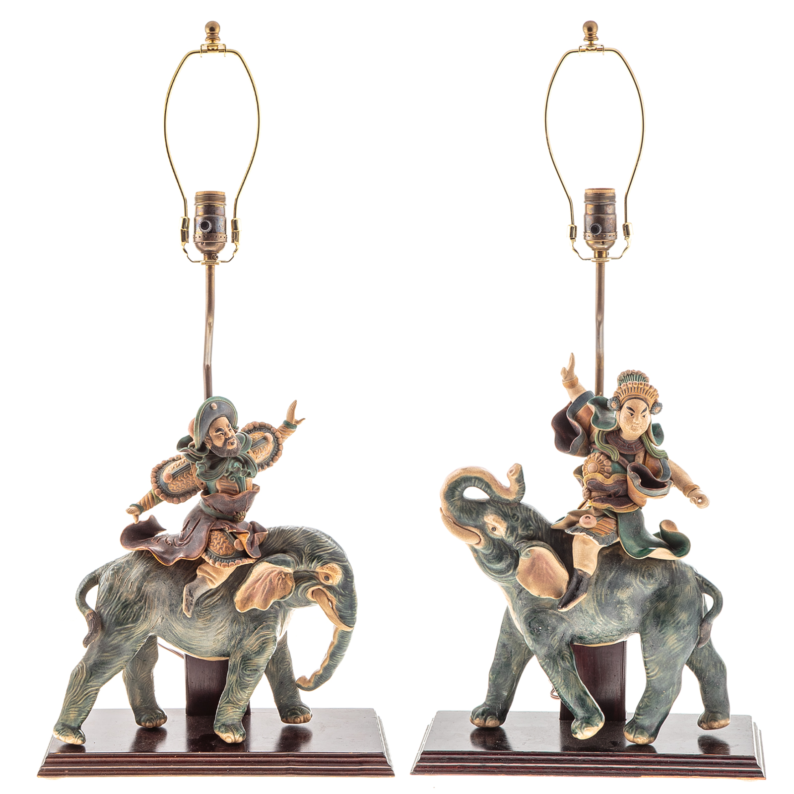 Appraisal: PAIR OF CHINESE TERRACOTTA ROOF TILE LAMPS Each modeled as