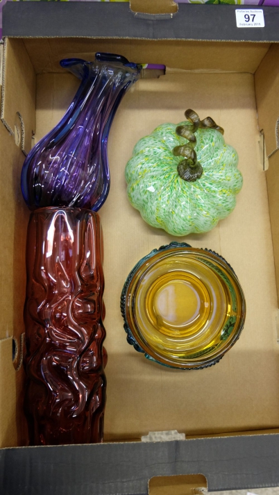 Appraisal: A collection of mid-century coloured glass to include vases bowls