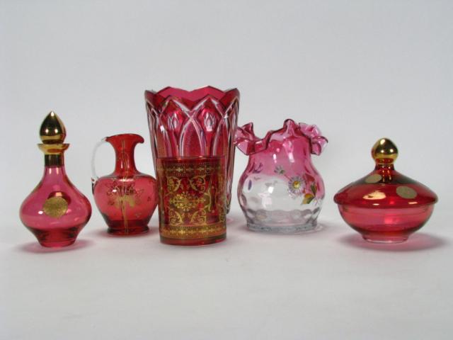 Appraisal: Group of Decorative Colored Glass including heavy '' cut to