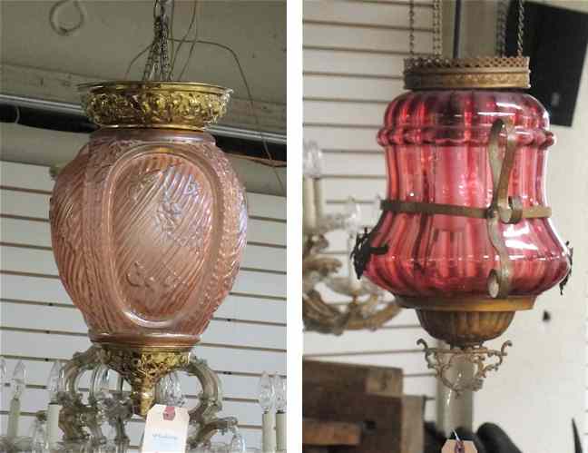 Appraisal: TWO LATE VICTORIAN HANGING LIGHT FIXTURES American c each converted