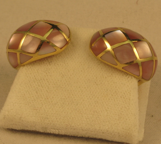 Appraisal: PAIR OF PINK MOTHER-OF-PEARL AND FOURTEEN KARAT GOLD EARRINGS each