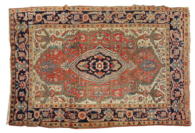 Appraisal: A HERIZ CARPET with a central large blue ground medallion