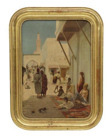 Appraisal: Framed Orientalist oleograph on canvas after Ferdinando Brambilla Italian -