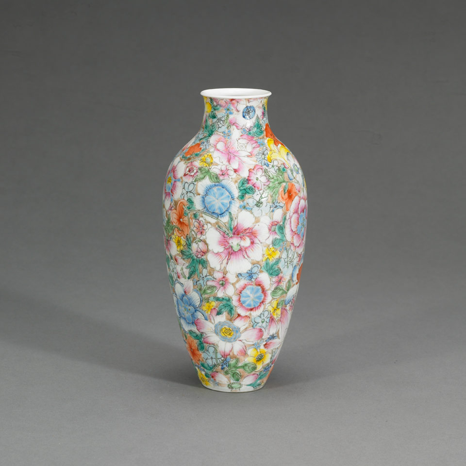 Appraisal: Famille Rose Millefleur Vase Qianlong Mark Republican Period Early th