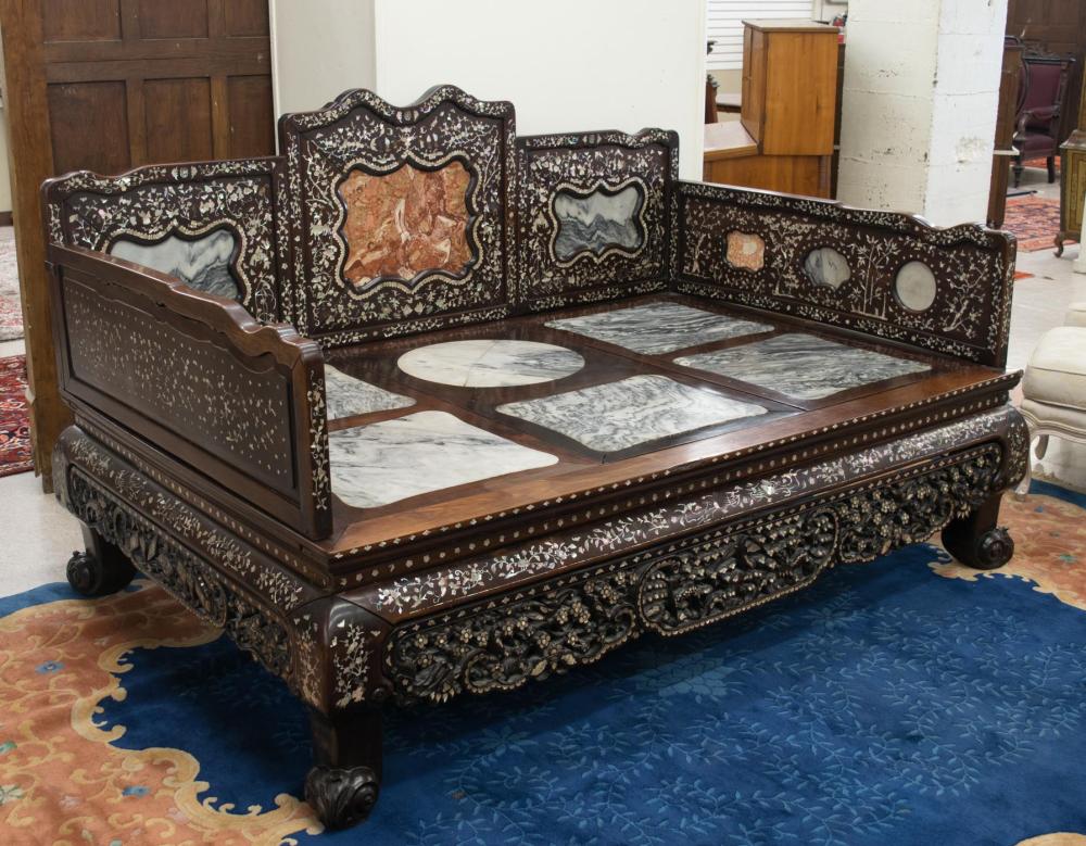 Appraisal: CHINESE MOTHER-OF-PEARL INLAID HONG MU PLATFORM BED Guangxu era c