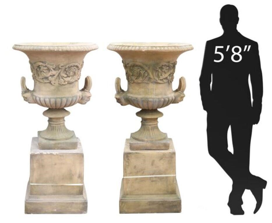 Appraisal: pair Monumental Georgian style cast stone garden urns late th