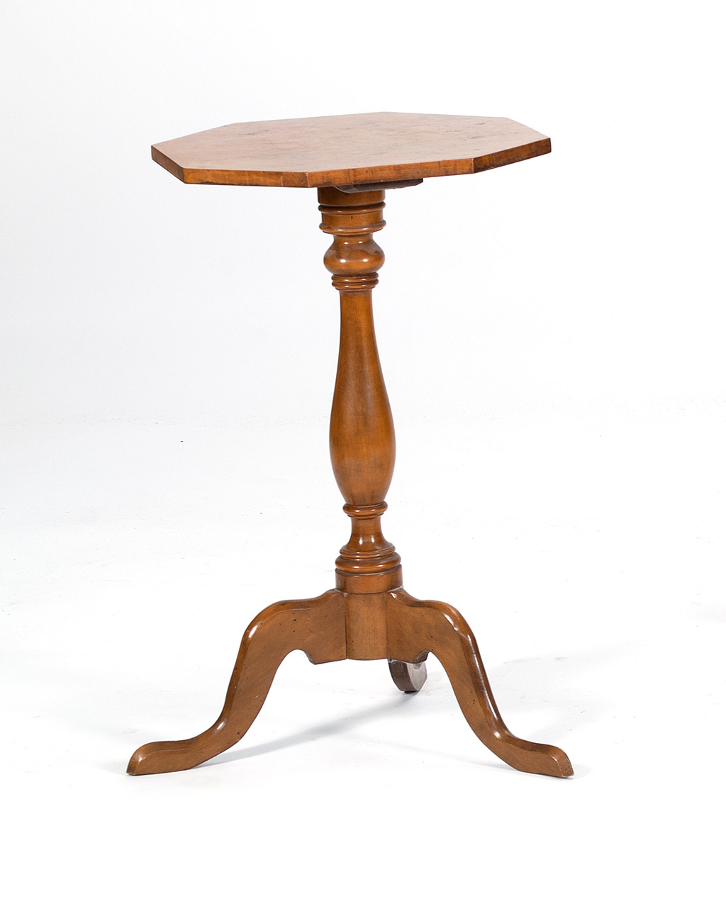 Appraisal: QUEEN ANNE-STYLE CANDLESTAND with heavily figured bird's-eye maple octagonal top