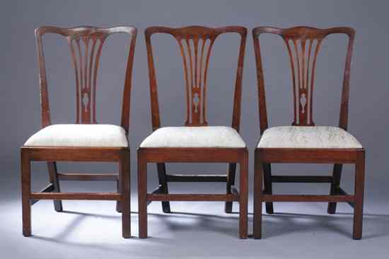 Appraisal: SET FOUR CHIPPENDALE SIDECHAIRS th century Pierced serpentine crests over