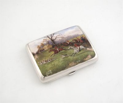 Appraisal: Hunting a Victorian cigarette case polychrome- enamelled on the cover