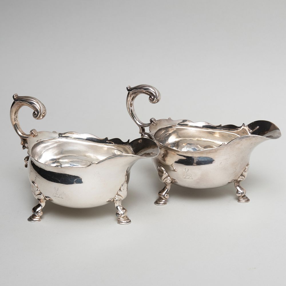 Appraisal: Pair of George II Silver Sauce Boats Marked London maker's