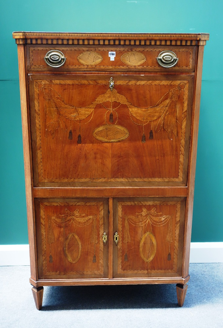 Appraisal: A th century Continental marquetry inlaid mahogany secretaire a abattant