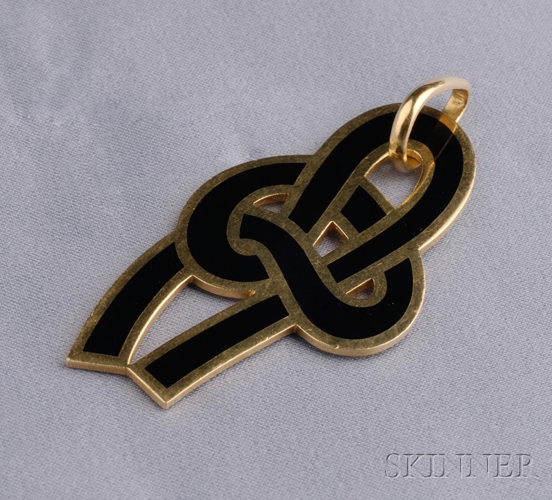 Appraisal: kt Gold and Black Enamel Knot Pendant Cartier with black