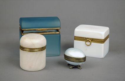 Appraisal: French Gilt-Metal Mounted White Opaline Glass Covered Box Together with