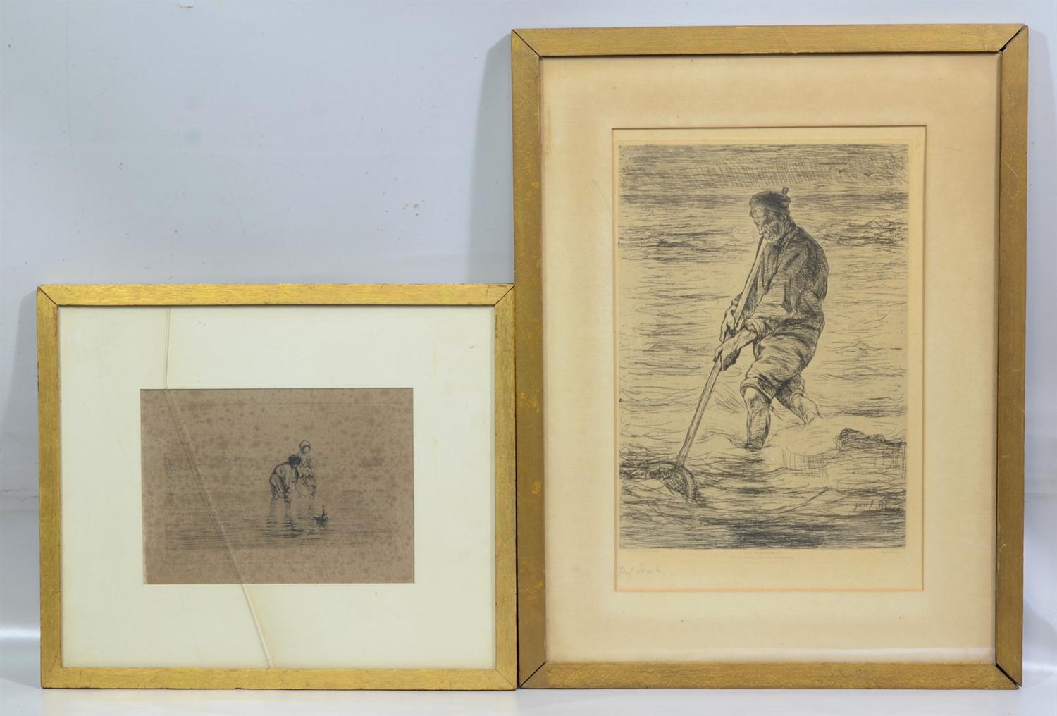 Appraisal: Jozef Isreals Dutch - etchings The Fisherman pencil signed lower