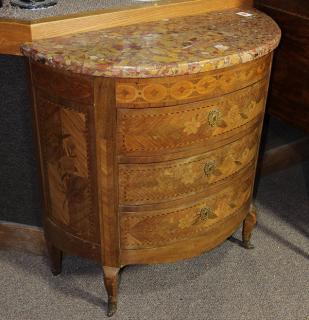 Appraisal: Louis XV style demi-lune marble top commode having a three