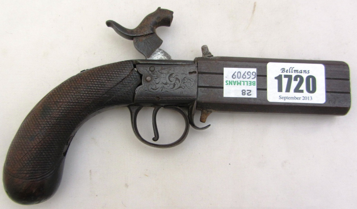 Appraisal: A double barrel percussion pistol th century with revolving twist