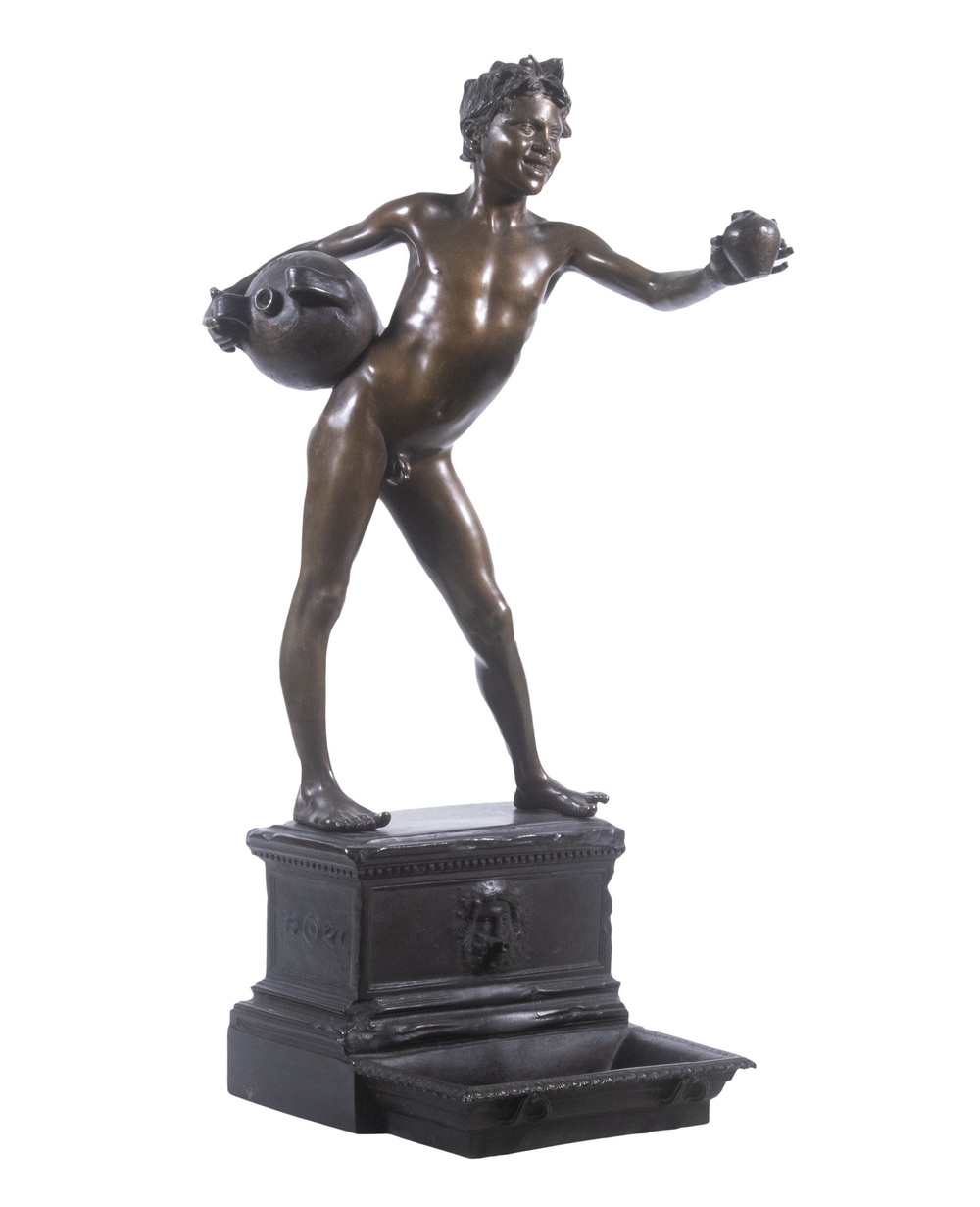 Appraisal: VINCENZO GEMITO ITALY - - BRONZE FOUNTAINHEAD Of a naked