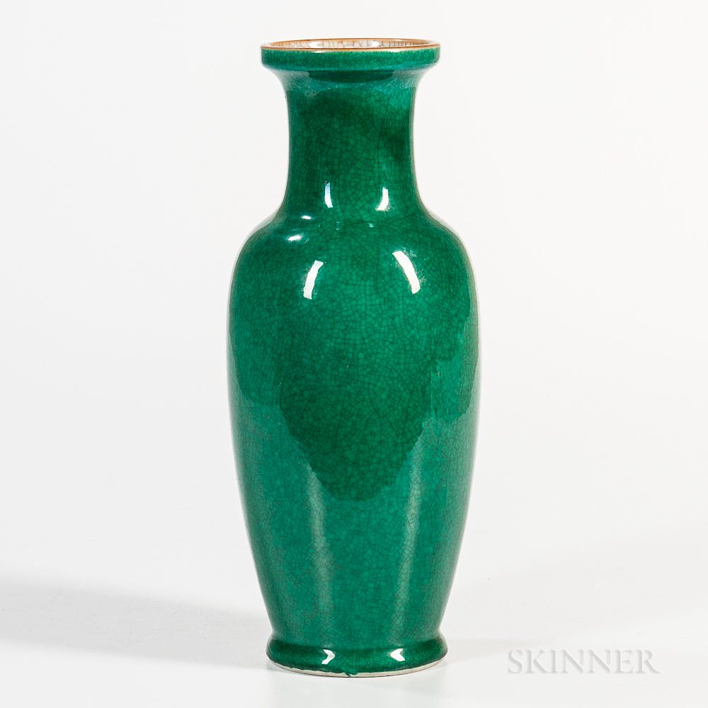 Appraisal: Crackled Apple Green Vase Crackled Apple Green Vase China th