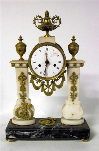 Appraisal: Neoclassical style gilt bronze mounted white marble mantle clock mid