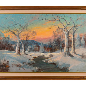 Appraisal: Alexander Dzigurski Yugoslavian American - Winter Forest and River oil