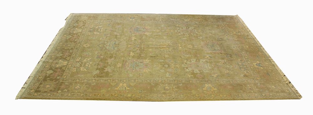 Appraisal: Semi-Antique Handmade Turkish Oushak Rug Semi-Antique Handmade Turkish Oushak Rug