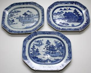 Appraisal: CANTON BLUE AND WHITE PORCELAIN PLATTERS TH C CANTON BLUE