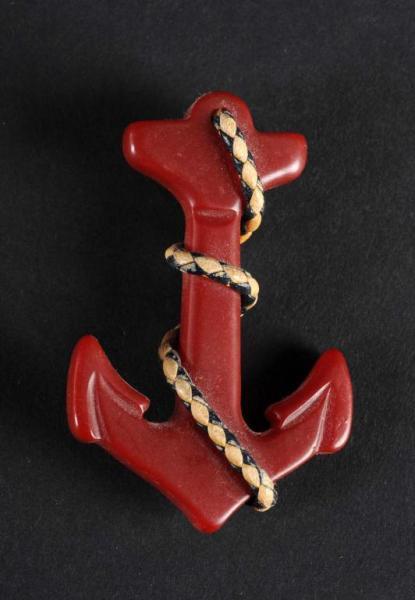 Appraisal: Bakelite Dark Red Anchor Pin Description With applied twisted rope